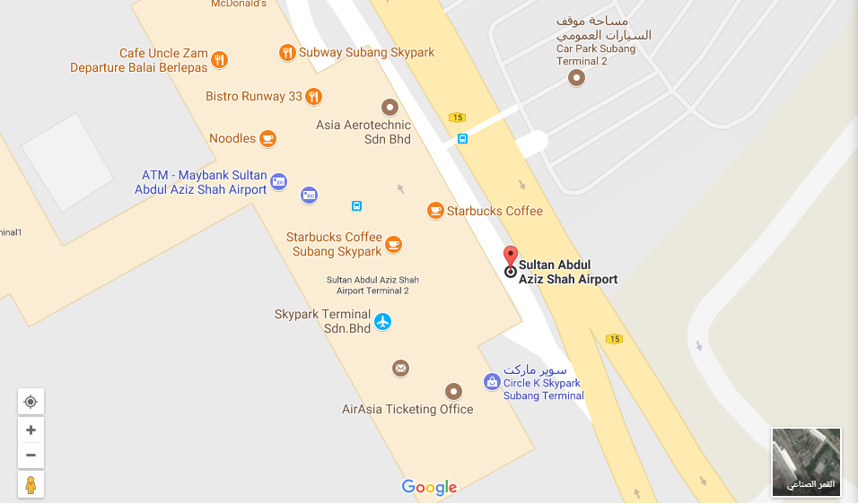 موقع مطار السلطان عبدالعزيز شاه - سوبانج جايا